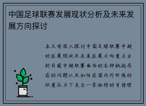 中国足球联赛发展现状分析及未来发展方向探讨