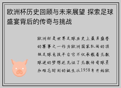欧洲杯历史回顾与未来展望 探索足球盛宴背后的传奇与挑战