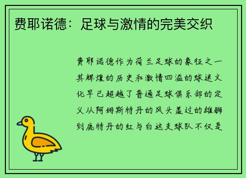 费耶诺德：足球与激情的完美交织